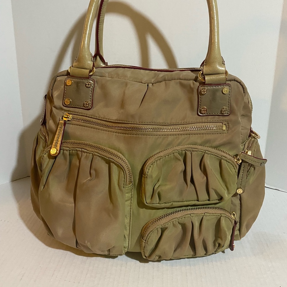 MZ Wallace beige green nylon satchel bag